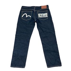 Evisu Custom Made Slim Straight Dark Wash Ridged Denim Jeans Size 34x30